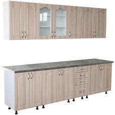 Bucatarie Zebra 260 cm din MDF Sonoma Mustata cu blat termoizolant gri